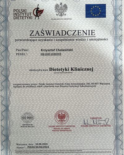 Dietetyk Online - Dietetix, dyplom
