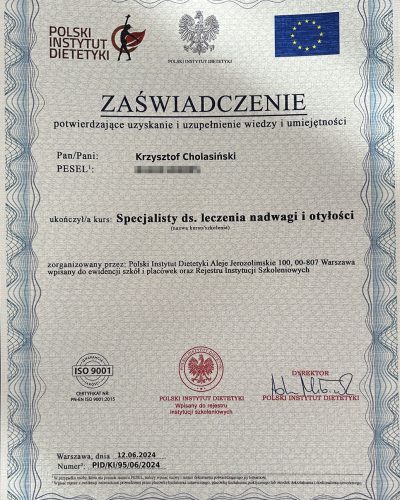 Dietetyk Online - Dietetix, dyplom