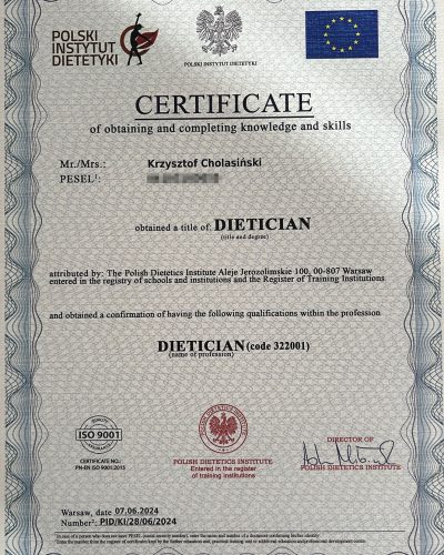 Dietetyk Online - Dietetix, dyplom