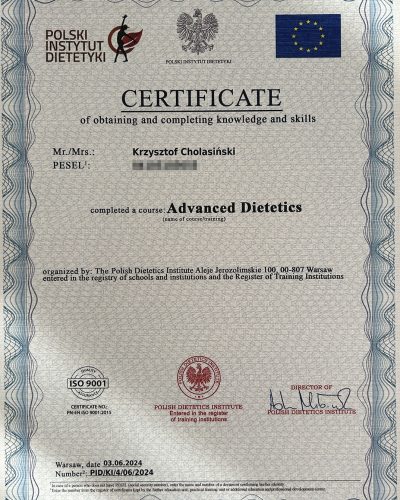 Dietetyk Online - Dietetix, dyplom