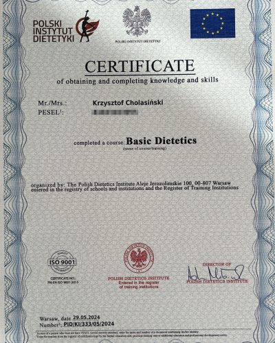 Dietetyk Online - Dietetix, Dyplom